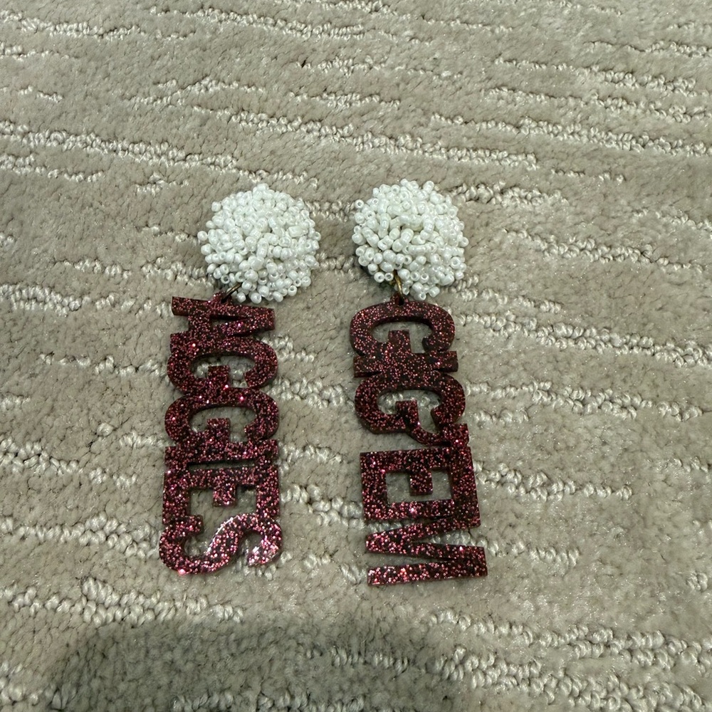 Chic White and Red Beaded Earrings
